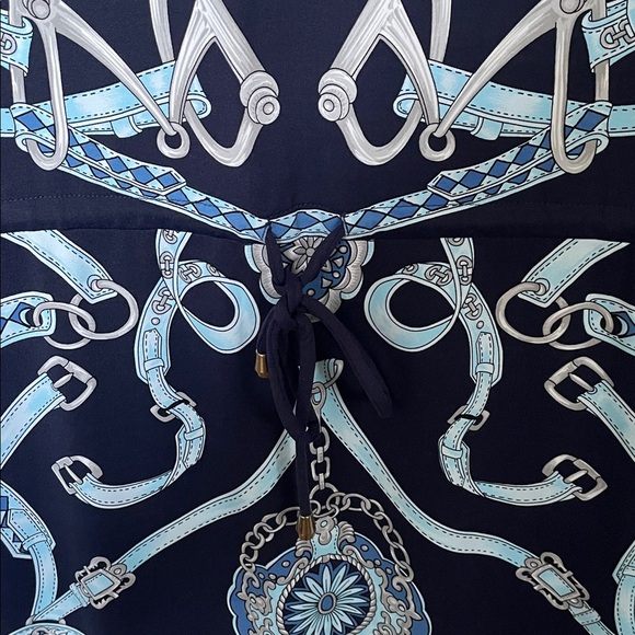 J.McLaughlin Small Navy and Light Blue Chain Print 3/4‎ Sleeve Dress - Picture 4 of 6